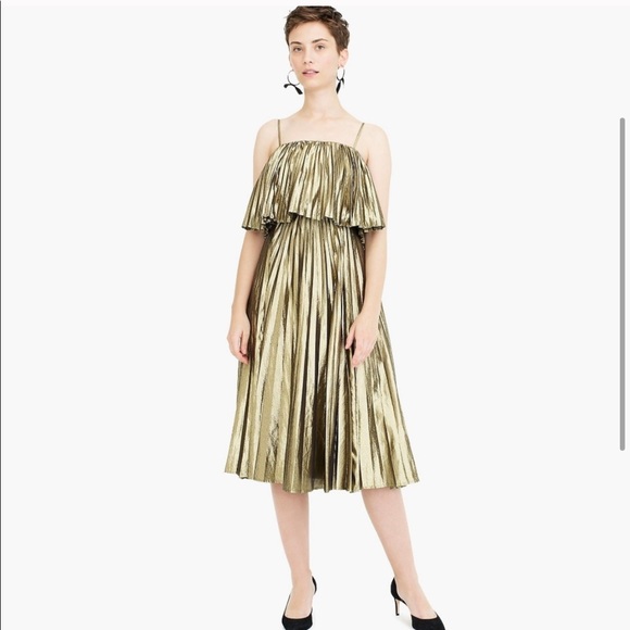 NEW • J. Crew • Accordion Lame Gold Midi Dress 6 - Picture 4 of 6